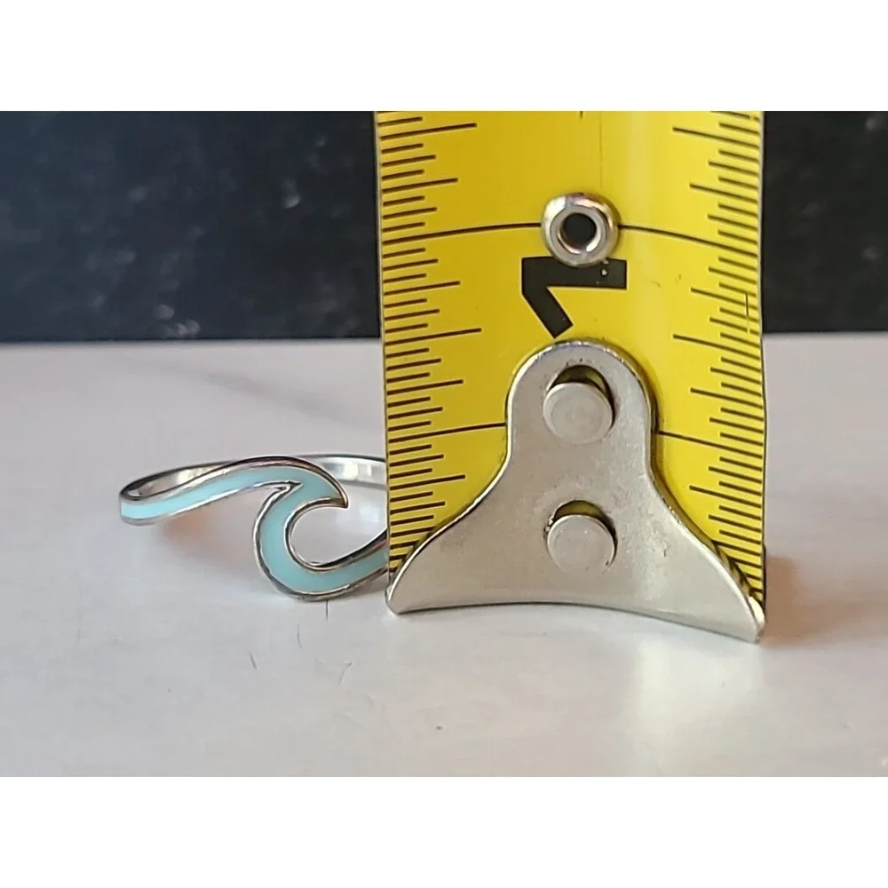 Pura Vida Silver Tone Blue Enamel Wave Ring, Size US 9.25
